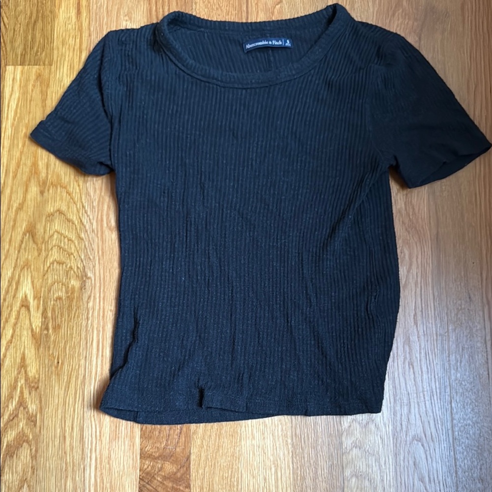 American Eagle Outfitters Blue Ribbed Fitted Short Sleeve Tee